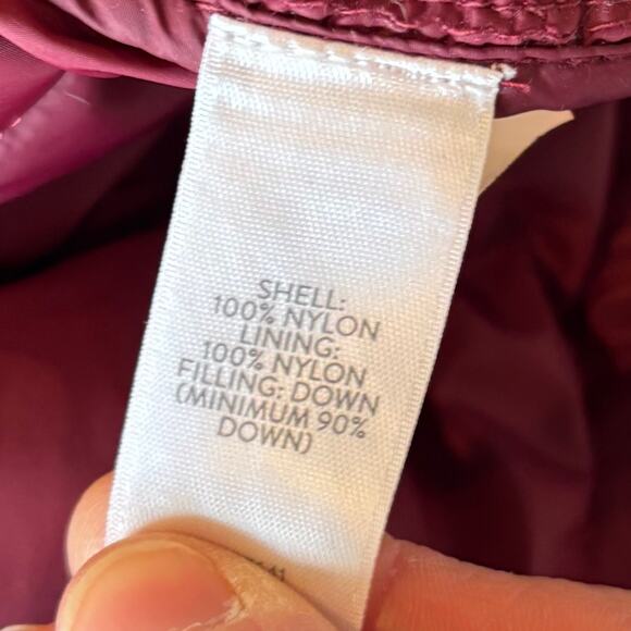 J. Jill Quilted Down Long Line Jacket Side Snap Burgundy Womens Medium Petite - Picture 6 of 7